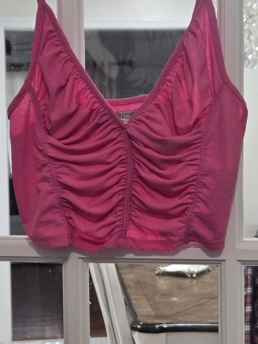 Urban Outfitters Magenta Ruched V-Neck Crop Cami